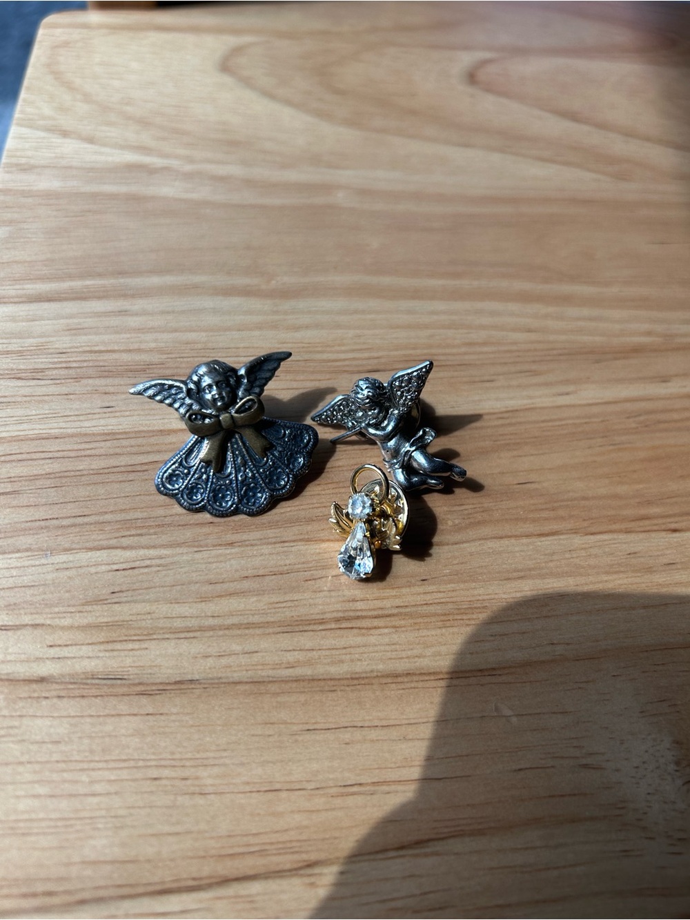 Avon Angel Brooches - Silver and Gold Tones with Clear Crystal